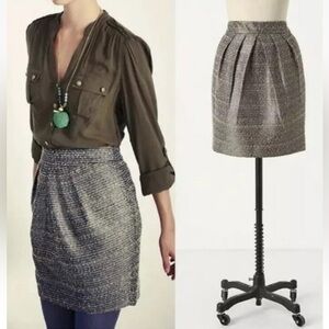 Tabitha Anthropologie Avant Metallic Tweed Pleated Mini Skirt Womens Size 10